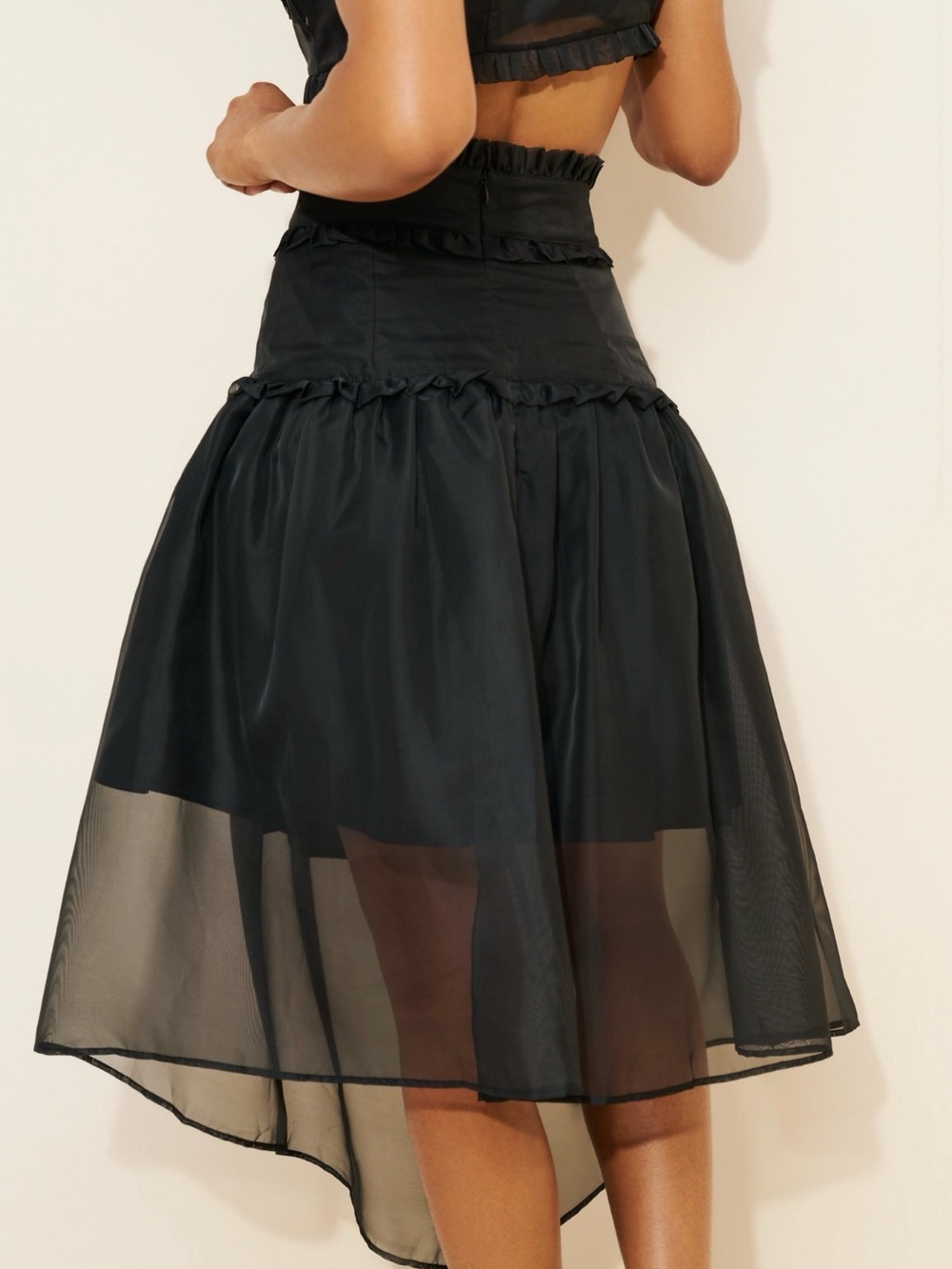 Naya Black Sheer Ruffle Midi Skirt